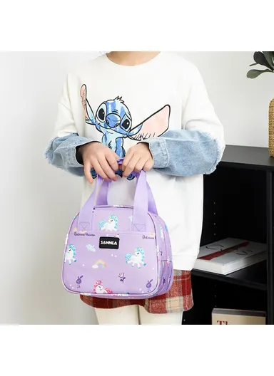 6L Insulated Lunch Bag for Kids Cartoon Design Portable Cooler Tote Oxford Fabric Pouch - Purple Horse