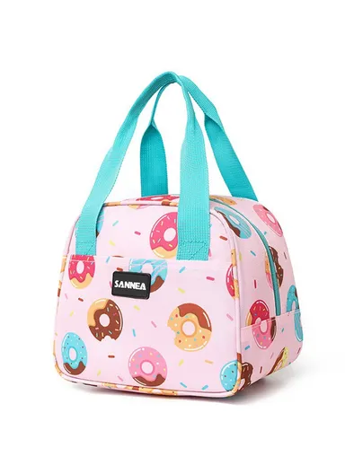 6L Insulated Lunch Bag for Kids Cartoon Design Portable Cooler Tote Oxford Fabric Pouch - Pink Doughnut