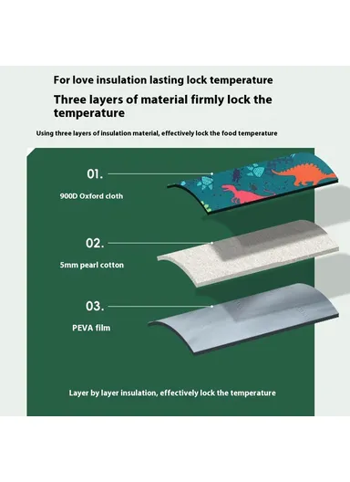 6L Insulated Lunch Bag for Kids Cartoon Design Portable Cooler Tote Oxford Fabric Pouch - Dinosaur