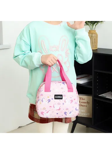 6L Insulated Lunch Bag for Kids Cartoon Design Portable Cooler Tote Oxford Fabric Pouch - Pink Horse