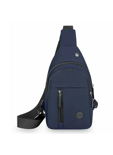 Waterproof Leather Chest Bag for Men Casual Single Shoulder Crossbody Pack with Earphone Hole - Blue