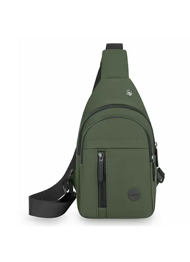 Waterproof Leather Chest Bag for Men Casual Single Shoulder Crossbody Pack with Earphone Hole - Army Green
