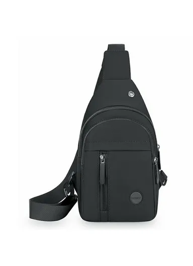 Waterproof Leather Chest Bag for Men Casual Single Shoulder Crossbody Pack with Earphone Hole - Black