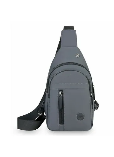 Waterproof Leather Chest Bag for Men Casual Single Shoulder Crossbody Pack with Earphone Hole - Grey