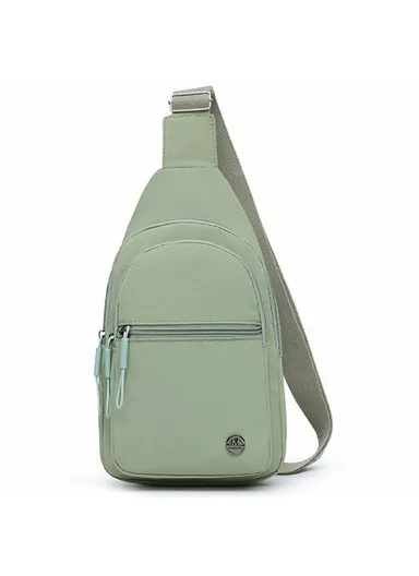 Lightweight Crossbody Bag Sports Chest Bag Sling Pack, Double Layer with Horizontal Zipper - Light Green