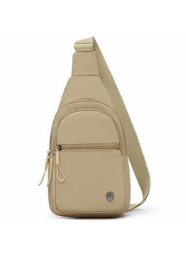 Lightweight Crossbody Bag Sports Chest Bag Sling Pack, Double Layer with Horizontal Zipper - Khaki