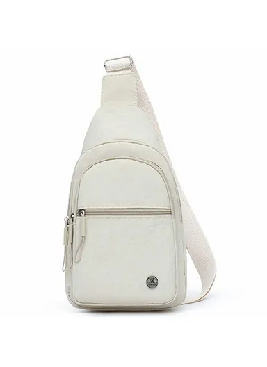 Lightweight Crossbody Bag Sports Chest Bag Sling Pack, Double Layer with Horizontal Zipper - Beige