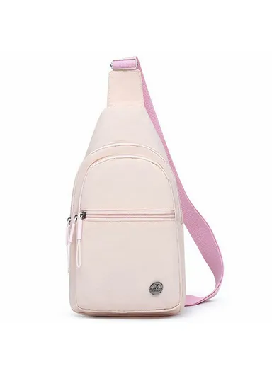 Lightweight Crossbody Bag Sports Chest Bag Sling Pack, Double Layer with Horizontal Zipper - Pink