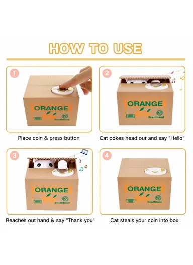 Strawberry Cartoon Money Eating Cat Piggy Bank Electronic Coin Savings Box Interactive Voice Children Toy - White Cat