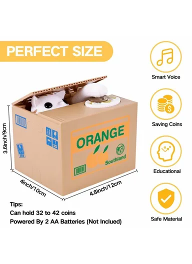 Orange Cartoon Money Eating Cat Piggy Bank Electronic Coin Savings Box Interactive Voice Children Toy - White Cat