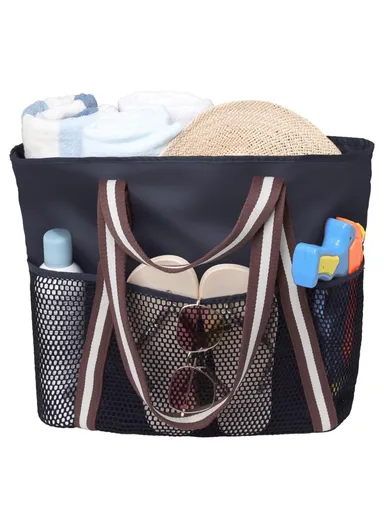 Waterproof Beach Bag Travel Swimming Tote Anti Sand Carry for Outdoor, Vacation &amp; Pool - Black