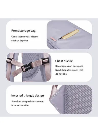 30L Multi-function Laptop Backpack Nylon Travel Shoulder Bag with USB Port - Light Purple