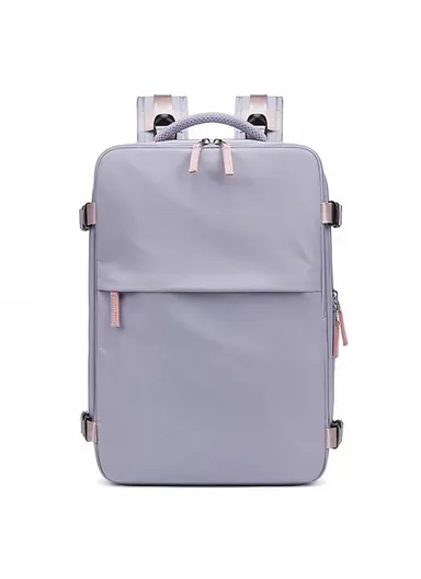 30L Multi-function Laptop Backpack Nylon Travel Shoulder Bag with USB Port - Light Purple