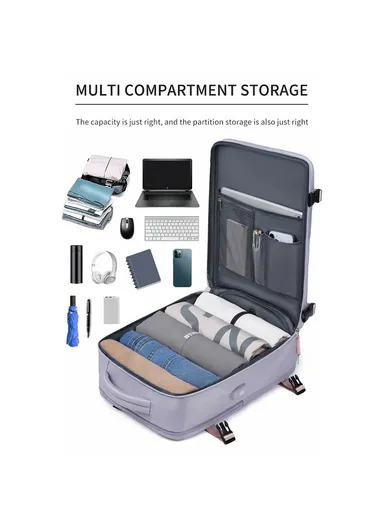 30L Multi-function Laptop Backpack Nylon Travel Shoulder Bag with USB Port - Light Purple