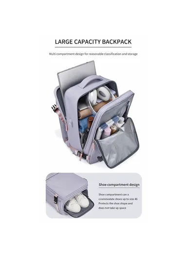 30L Multi-function Laptop Backpack Nylon Travel Shoulder Bag with USB Port - Light Purple