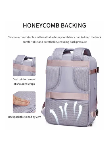 30L Multi-function Laptop Backpack Nylon Travel Shoulder Bag with USB Port - Light Purple