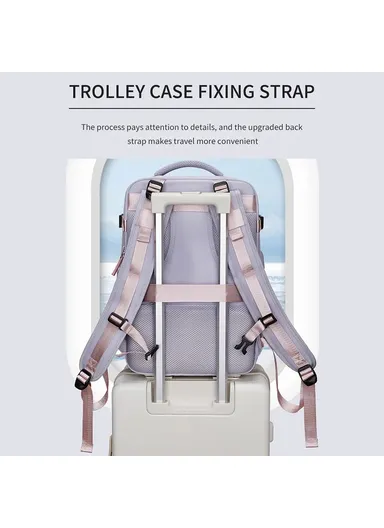 30L Multi-function Laptop Backpack Nylon Travel Shoulder Bag with USB Port - Light Purple