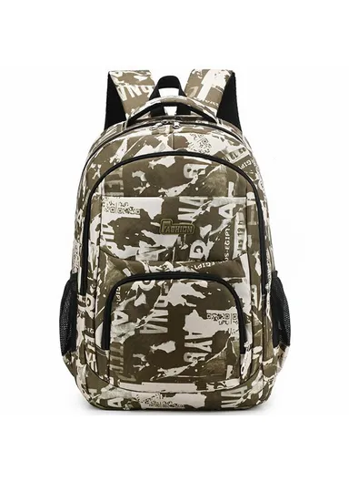 Stylish Backpack Students Travel Laptop Bag Casual Unisex Large Capacity Dual Shoulder Bag - Khaki