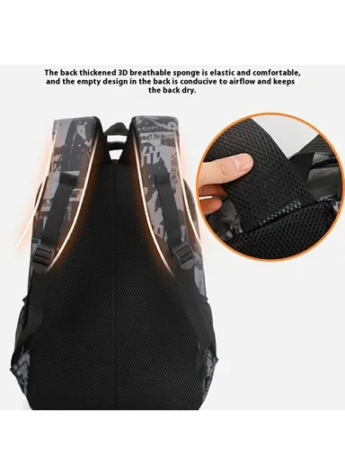 Stylish Backpack Students Travel Laptop Bag Casual Unisex Large Capacity Dual Shoulder Bag - Khaki