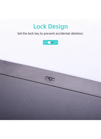 12" LCD Writing Tablet Erasable Drawing Tablet Portable Drawing Pad One-Click Erase with Lock Button for Kids Learning Gift Creative Toy - White / Single Color Screen