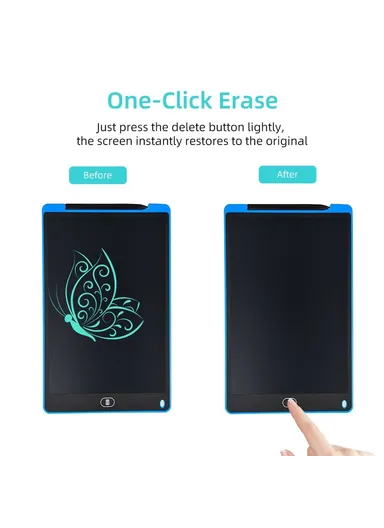 12" LCD Writing Tablet Erasable Drawing Tablet Portable Drawing Pad One-Click Erase with Lock Button for Kids Learning Gift Creative Toy - Blue / Single Color Screen