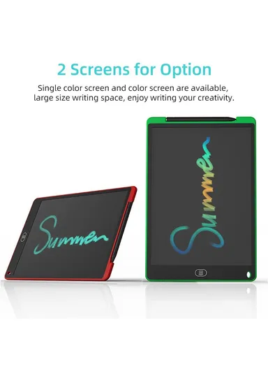 12" LCD Writing Tablet Erasable Drawing Tablet Portable Drawing Pad One-Click Erase with Lock Button for Kids Learning Gift Creative Toy - Black / Color Screen