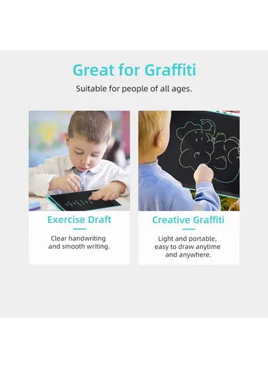 12" LCD Writing Tablet Erasable Drawing Tablet Portable Drawing Pad One-Click Erase with Lock Button for Kids Learning Gift Creative Toy - Black / Color Screen