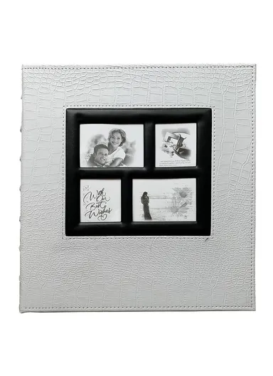 PU Leather Cover Photo Album 6 Inch Photos 500 Capacity Inserts Storage Book - Crocodile Texture / White