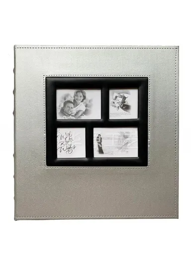PU Leather Cover Photo Album 6 Inch Photos 500 Capacity Inserts Storage Book - Plain Texture / Silver
