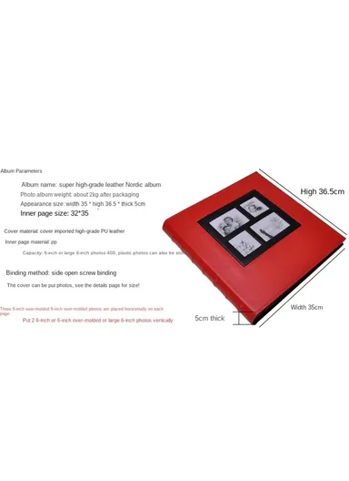 PU Leather Cover Photo Album 6 Inch Photos 500 Capacity Inserts Storage Book - Plain Texture / Black