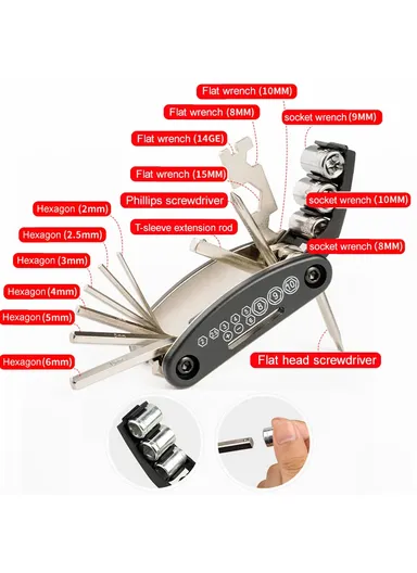 16-in-1 Allen Screwdriver Kit Precision Cycling Mechanic Repair Tool for Bike Motorcycle Tire - 1Pc