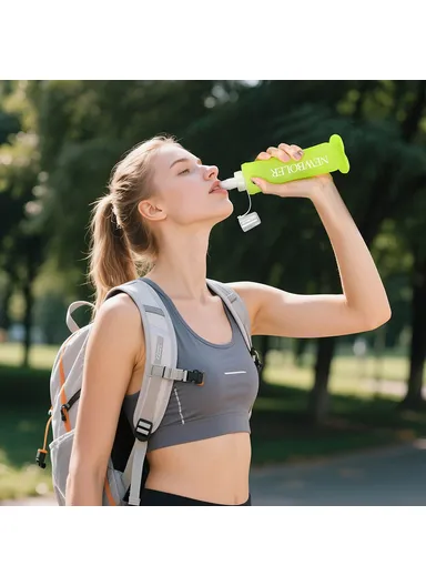 500ml Outdoor Sports Water Bottle Portable Collapsible TPU Soft Water Bag for Running (No FDA, BPA-Free) - Lime