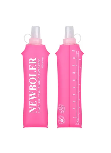 500ml Outdoor Sports Water Bottle Portable Collapsible TPU Soft Water Bag for Running (No FDA, BPA-Free) - Hot Pink