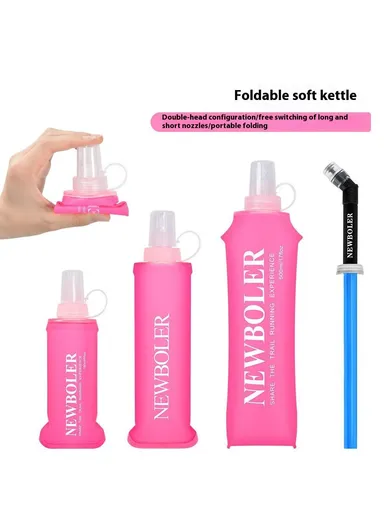 500ml Outdoor Sports Water Bottle Portable Collapsible TPU Soft Water Bag for Running (No FDA, BPA-Free) - Hot Pink