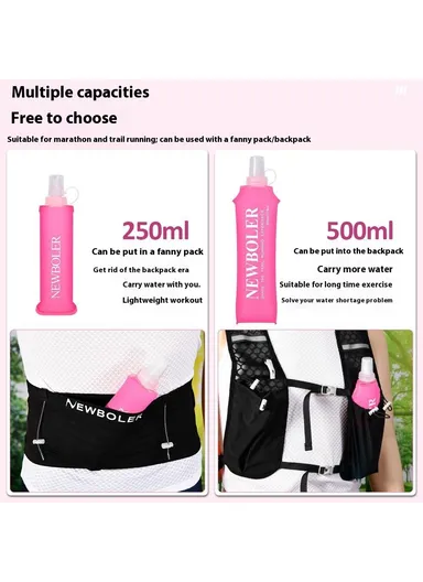 500ml Outdoor Sports Water Bottle Portable Collapsible TPU Soft Water Bag for Running (No FDA, BPA-Free) - Hot Pink