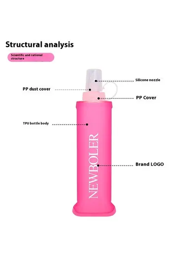 500ml Outdoor Sports Water Bottle Portable Collapsible TPU Soft Water Bag for Running (No FDA, BPA-Free) - Hot Pink