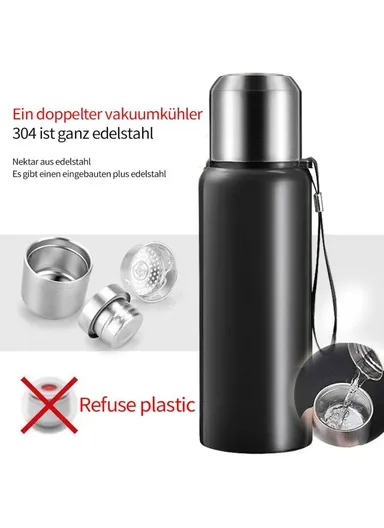 1500ml 304 Stainless Steel Tea Infuser Cup Vacuum Insulated Water Bottle for Travel Outdoor (BPA Free, No FDA) - Silver