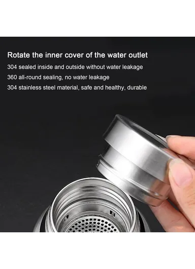 1500ml 304 Stainless Steel Tea Infuser Cup Vacuum Insulated Water Bottle for Travel Outdoor (BPA Free, No FDA) - Black