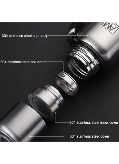 1500ml 304 Stainless Steel Tea Infuser Cup Vacuum Insulated Water Bottle for Travel Outdoor (BPA Free, No FDA) - Black