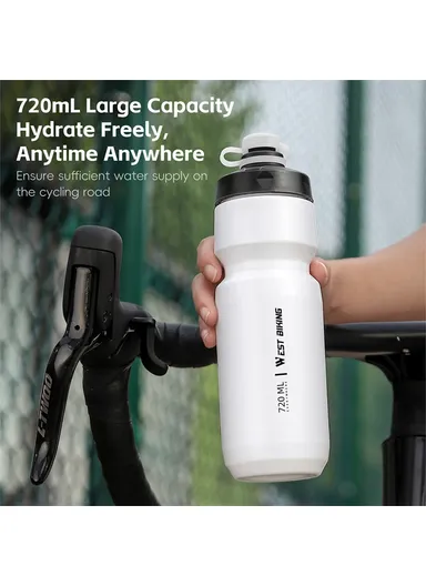 720ML Cycling Water Bottle for Road Mountain Bike Leak Proof Squeeze Kettle (BPA Free, No FDA) - White