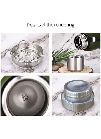 1000ml 304 Stainless Steel Tea Infuser Cup Vacuum Insulated Water Bottle for Travel Outdoor (BPA Free, No FDA) - Silver