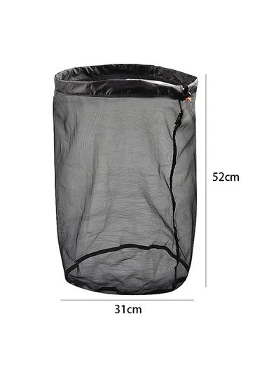 Drawstring Mesh Laundry Storage Bag Litter Pouch Multifunction Fishing Net Easy Folding for Travelling Camping Hiking - Black / XXL 