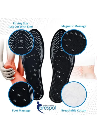 1 Pair 18 Magnetic Stones Massage Insoles Cuttable Feet Care Magnetic Insoles - Black
