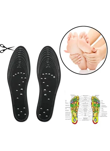 1 Pair 18 Magnetic Stones Massage Insoles Cuttable Feet Care Magnetic Insoles - Black