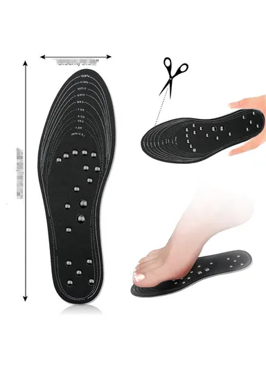 1 Pair 18 Magnetic Stones Massage Insoles Cuttable Feet Care Magnetic Insoles - Black