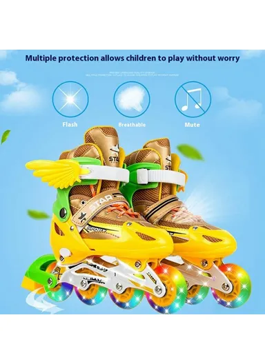 1 Pair Children Full Flash 8 Wheels Roller Skates, Skating Shoes with Helmet &amp; Protective Gear - M / Pink