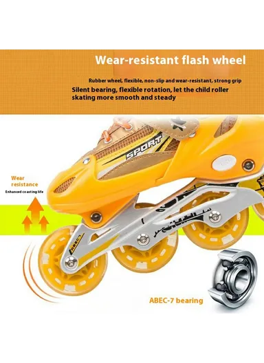 1 Pair Children Full Flash 8 Wheels Roller Skates, Skating Shoes with Helmet &amp; Protective Gear - M / Blue