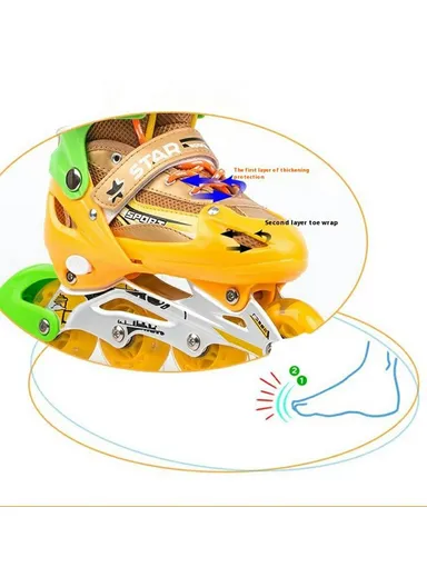 1 Pair Children Full Flash 8 Wheels Roller Skates, Skating Shoes with Helmet &amp; Protective Gear - M / Blue