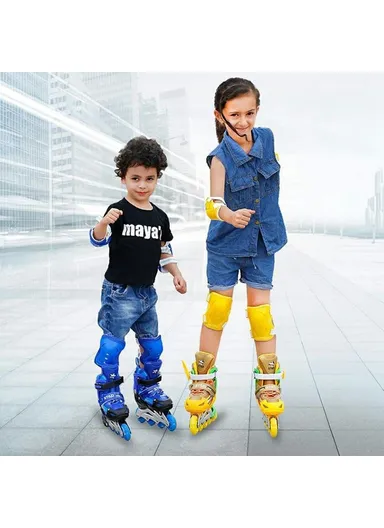 1 Pair Children Full Flash 8 Wheels Roller Skates, Skating Shoes with Helmet &amp; Protective Gear - M / Blue