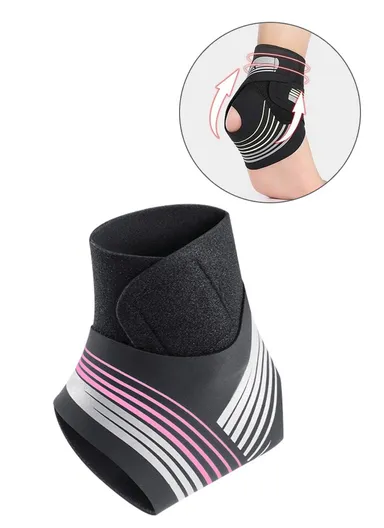 Compression Ankle Brace Support, Adjustable Wrap for Sprained Ankle AB039 - Pink / Left Foot / S